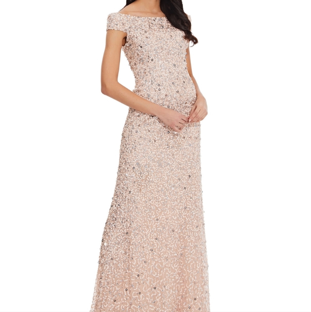 Lillian off the shoulder sequin beaded gown by Adrianna Papell. Worn once.